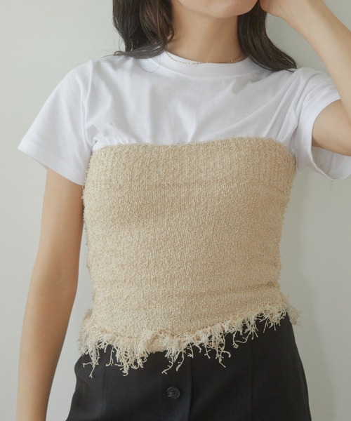 ACYM(アシーム)の「Mix fringe bare トップ(チューブトップ・レディース・ブラック/ベージュ・FREE)」の8枚目の写真