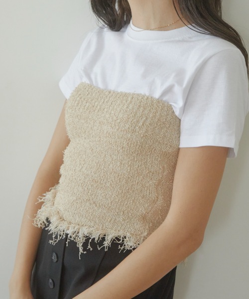 ACYM(アシーム)の「Mix fringe bare トップ(チューブトップ・レディース・ブラック/ベージュ・FREE)」の9枚目の写真
