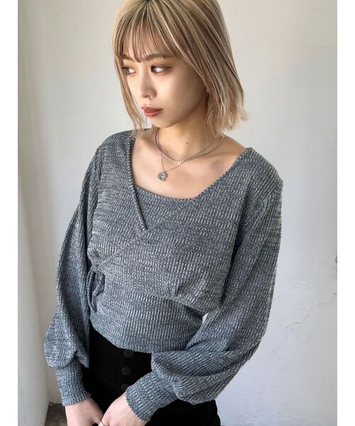 EMODA（エモダ）の「PUFF LAYERED TOPS（Tシャツ/カットソー・レディース・ブラック/グレー/アイボリー/ピンク・FREE）」の6枚目の写真