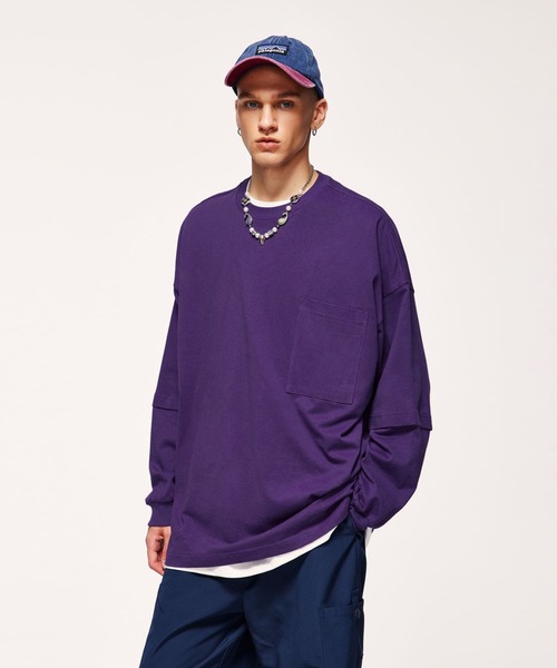 CORPUS TOKYO(コーパス トーキョー)の「ビッグシルエットフェイクレイヤードロンT(Tシャツ/カットソー・メンズ・グリーン/パープル/ライトグレー/イエロー/ホワイト/ブラック・3/1/2)」の1枚目の写真