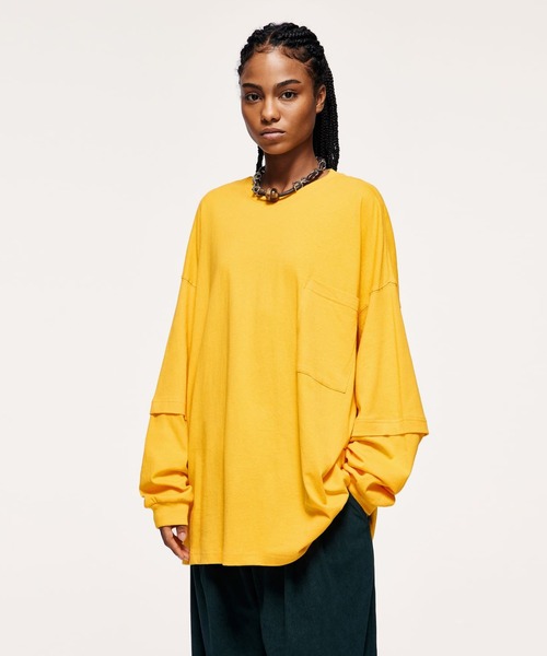 CORPUS TOKYO(コーパス トーキョー)の「ビッグシルエットフェイクレイヤードロンT(Tシャツ/カットソー・メンズ・グリーン/パープル/ライトグレー/イエロー/ホワイト/ブラック・3/1/2)」の6枚目の写真