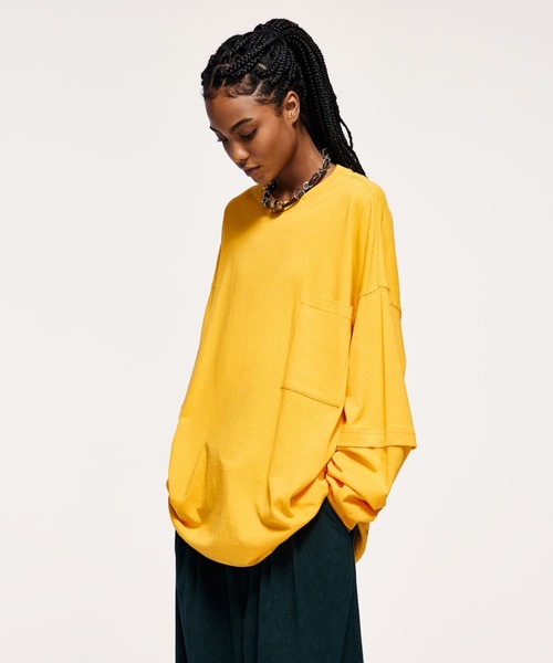 CORPUS TOKYO(コーパス トーキョー)の「ビッグシルエットフェイクレイヤードロンT(Tシャツ/カットソー・メンズ・グリーン/パープル/ライトグレー/イエロー/ホワイト/ブラック・3/1/2)」の8枚目の写真