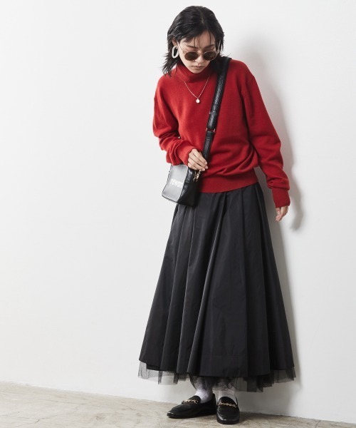 CHIC STYLE（シックスタイル）の「 裾チュールタックギャザーロングスカート ＜大きいサイズ有＞シックスタイル（スカート・レディース・ブラック/ブラウン・L/5L/LL/4L/M/3L）」の10枚目の写真