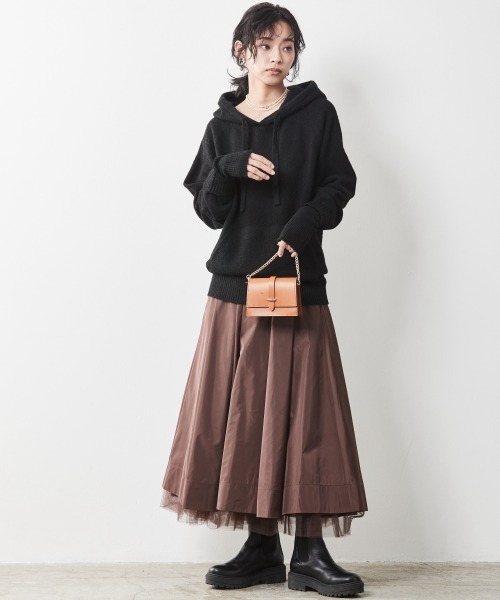 CHIC STYLE（シックスタイル）の「 裾チュールタックギャザーロングスカート ＜大きいサイズ有＞シックスタイル（スカート・レディース・ブラック/ブラウン・L/5L/LL/4L/M/3L）」の9枚目の写真