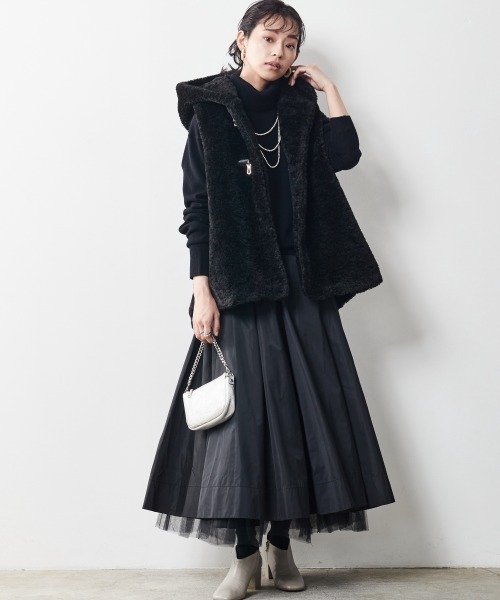 CHIC STYLE（シックスタイル）の「 裾チュールタックギャザーロングスカート ＜大きいサイズ有＞シックスタイル（スカート・レディース・ブラック/ブラウン・L/5L/LL/4L/M/3L）」の14枚目の写真