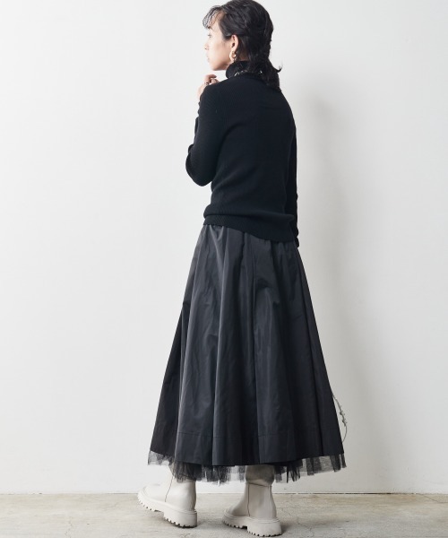 CHIC STYLE（シックスタイル）の「 裾チュールタックギャザーロングスカート ＜大きいサイズ有＞シックスタイル（スカート・レディース・ブラック/ブラウン・L/5L/LL/4L/M/3L）」の19枚目の写真