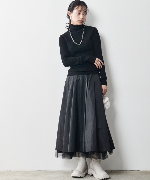 CHIC STYLE（シックスタイル）の「 裾チュールタックギャザーロングスカート ＜大きいサイズ有＞シックスタイル（スカート・レディース・ブラック/ブラウン・L/5L/LL/4L/M/3L）」の7枚目の写真