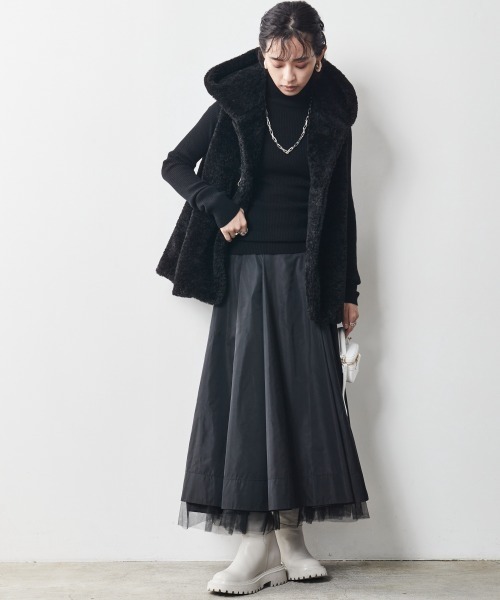 CHIC STYLE（シックスタイル）の「 裾チュールタックギャザーロングスカート ＜大きいサイズ有＞シックスタイル（スカート・レディース・ブラック/ブラウン・L/5L/LL/4L/M/3L）」の18枚目の写真