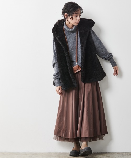 【新品】Chic style 裾チュールタックギャザーロングスカート 黒　XL CHIC STYLE（シックスタイル）の「 裾チュールタックギャザー