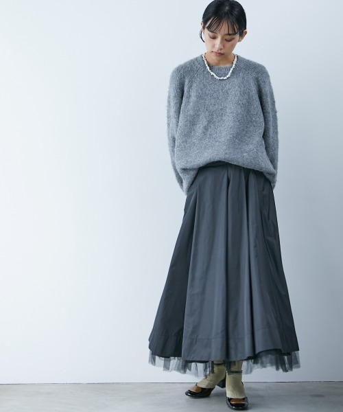 CHIC STYLE（シックスタイル）の「 裾チュールタックギャザーロングスカート ＜大きいサイズ有＞シックスタイル（スカート・レディース・ブラック/ブラウン・L/5L/LL/4L/M/3L）」の12枚目の写真