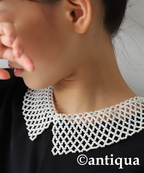 antiqua（アンティカ）の「ビーズ付け襟（付け襟・キッズ・ブラック/アイボリー・FREE）」の7枚目の写真