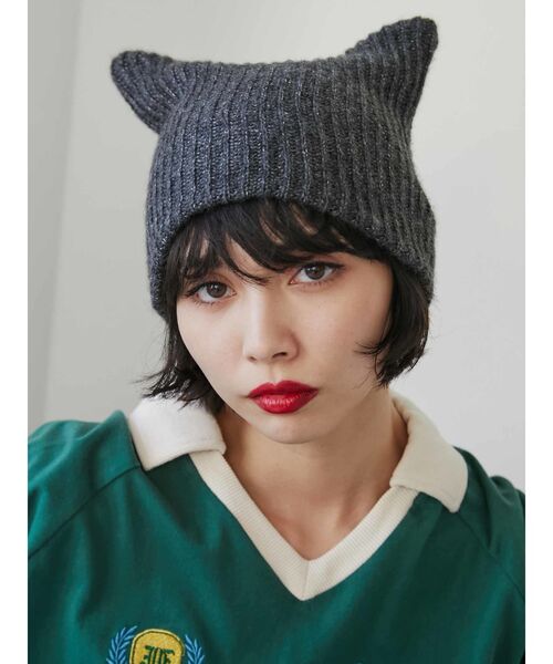 jouetie（ジュエティ）の「キャットイヤーニットキャップ（ニットキャップ/ビーニー・レディース・イエロー/アイボリー/ブラック・FREE）」の4枚目の写真