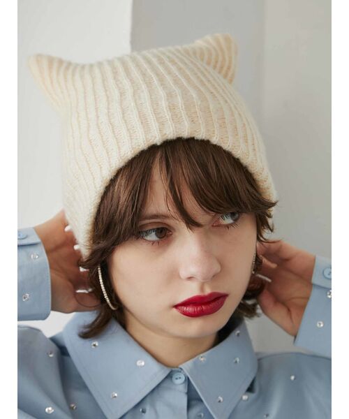 jouetie（ジュエティ）の「キャットイヤーニットキャップ（ニットキャップ/ビーニー・レディース・イエロー/アイボリー/ブラック・FREE）」の9枚目の写真