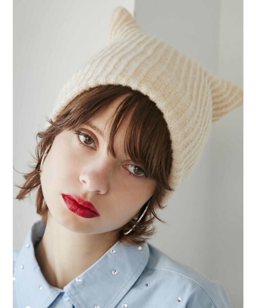 jouetie（ジュエティ）の「キャットイヤーニットキャップ（ニットキャップ/ビーニー・レディース・イエロー/アイボリー/ブラック・FREE）」の19枚目の写真