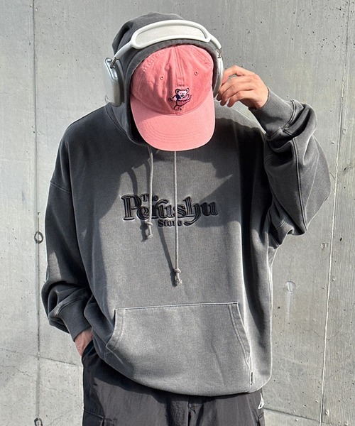 Perushu(ペルーシュ)の「立体刺繍ピグメントフーディー(パーカー・メンズ・杢グレー/ブラック/パープル・MEDIUM/LARGE)」の10枚目の写真