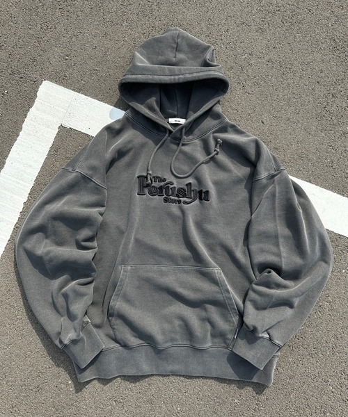 Perushu(ペルーシュ)の「立体刺繍ピグメントフーディー(パーカー・メンズ・杢グレー/ブラック/パープル・MEDIUM/LARGE)」の21枚目の写真