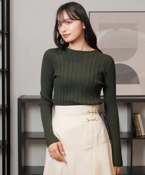 TRUDEA(トルディア)の「ビスコースランダムリブハイネックニット(ニット/セーター・レディース・カーキ/チャコールグレー/ベージュ/ワイン・MEDIUM/LARGE)」の15枚目の写真