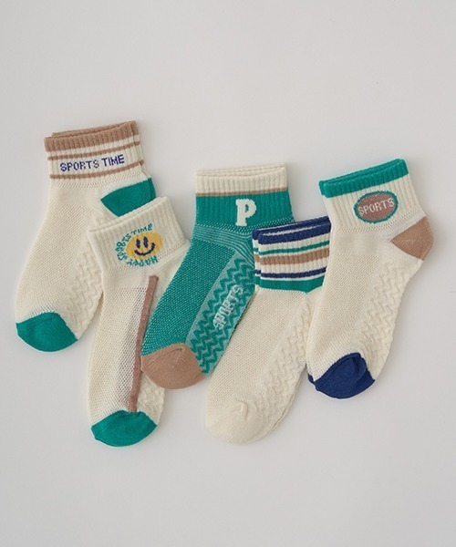 b・ROOM(ビールーム)の「メッシュスニーカーソックス5Pセット(ソックス/靴下・キッズ・グリーン・SMALL/MEDIUM)」の1枚目の写真