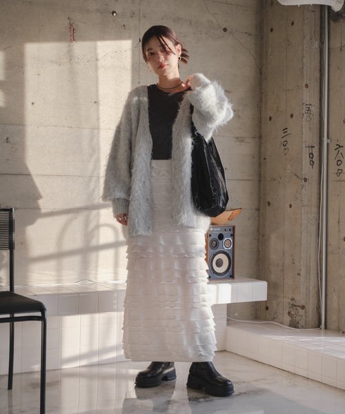 Kastane（カスタネ）の「起毛シャギーニットカーディガン（カーディガン/ボレロ・レディース・グレー/アイボリー/イエロー・FREE）」の8枚目の写真