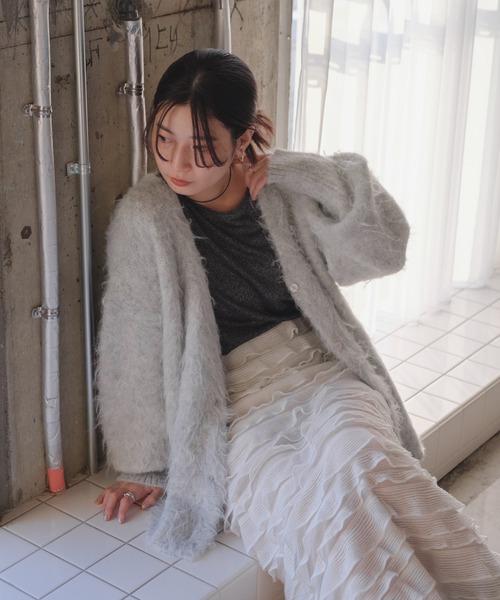 Kastane（カスタネ）の「起毛シャギーニットカーディガン（カーディガン/ボレロ・レディース・グレー/アイボリー/イエロー・FREE）」の6枚目の写真