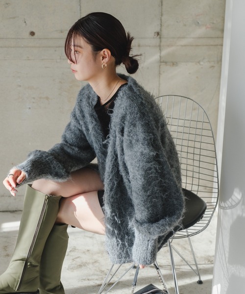 Kastane（カスタネ）の「起毛シャギーニットカーディガン（カーディガン/ボレロ・レディース・グレー/アイボリー/イエロー・FREE）」の11枚目の写真