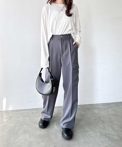 GeeRA(ジーラ)の「タックワイドストレートカーゴパンツ(カーゴパンツ・レディース・グレー/ブラック/カーキ・SMALL/MEDIUM/LARGE/X-LARGE)」の11枚目の写真