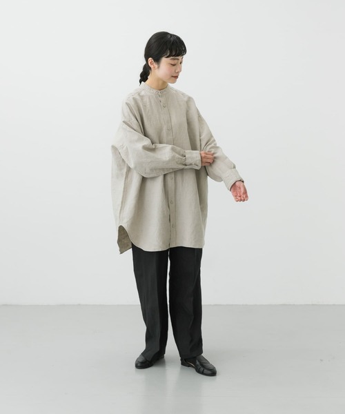 かぐれ(カグレ)の「『ユニセックス』リネンビッグシャツ(Tシャツ/カットソー・レディース・オフホワイト/ナチュラル/ブラック/ピンク・FREE)」の17枚目の写真