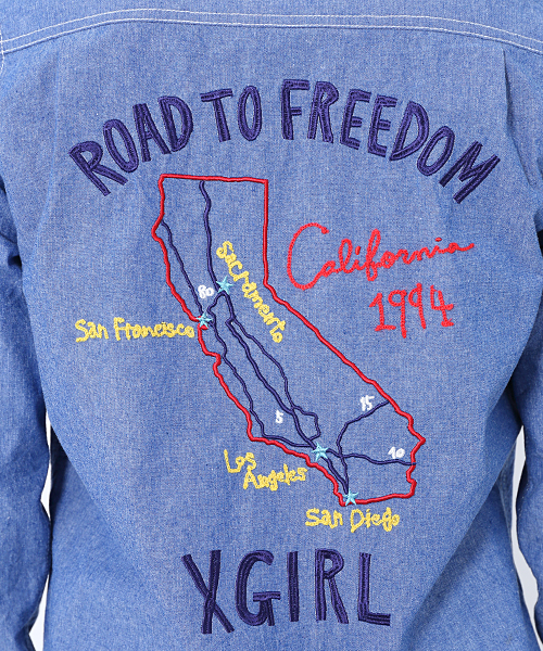 X-girl（エックスガール）の「EMBROIDERED CHAMBRAY SHIRT（シャツ/ブラウス・レディース・インディゴブルー/ライトインディゴブルー・2/1）」の11枚目の写真