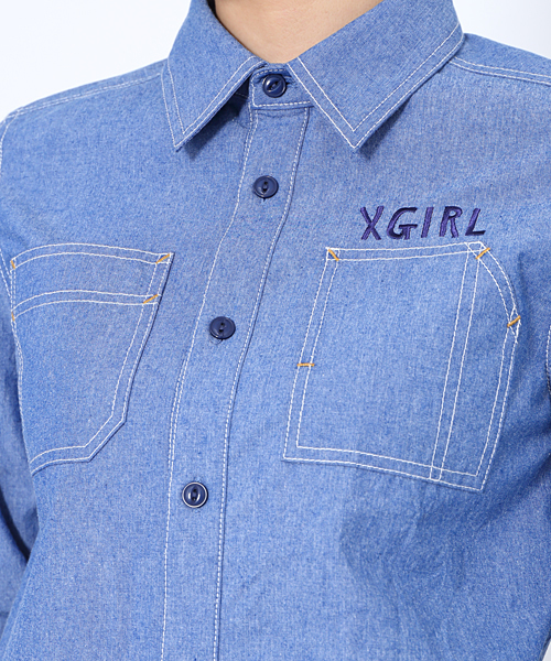X-girl（エックスガール）の「EMBROIDERED CHAMBRAY SHIRT（シャツ/ブラウス・レディース・インディゴブルー/ライトインディゴブルー・2/1）」の10枚目の写真