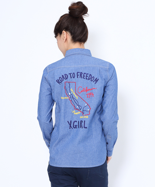 X-girl（エックスガール）の「EMBROIDERED CHAMBRAY SHIRT（シャツ/ブラウス・レディース・インディゴブルー/ライトインディゴブルー・2/1）」の9枚目の写真