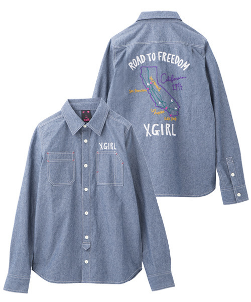 X-girl（エックスガール）の「EMBROIDERED CHAMBRAY SHIRT（シャツ/ブラウス・レディース・インディゴブルー/ライトインディゴブルー・2/1）」の12枚目の写真