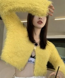 ショート丈 モヘアタッチシャギーVネック ニットカーディガン