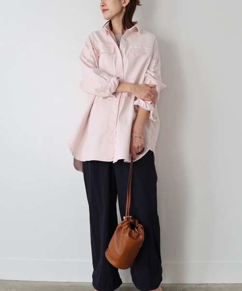Healthy denim(ヘルシーデニム)の「【Healthy DENIM】デニムビックシャツ-Almond(シャツ/ブラウス・レディース・インディゴブルー/ピンク・00)」の3枚目の写真