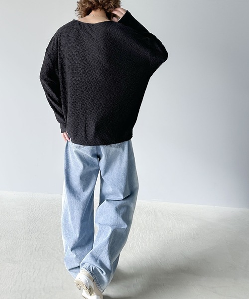 セール】上品ながらもラフに着れる一枚。シャーリング長袖Tシャツ（T