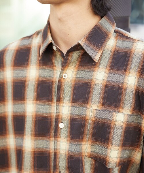 PUBLUX（パブリュクス）の「PUBLUX/パブリュクス ルーズオンブレチェックシャツ/オンブレシャツ/ユニセックス(限定展開)（シャツ/ブラウス・メンズ・ブラック/グレー/ブラウン・LARGE/MEDIUM/SMALL）」の7枚目の写真