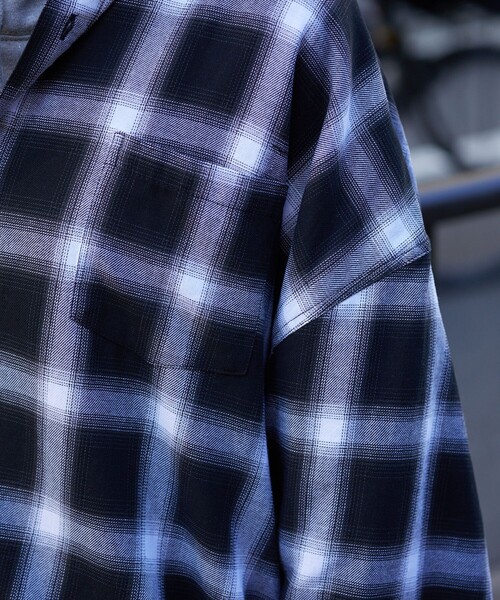 PUBLUX（パブリュクス）の「PUBLUX/パブリュクス ルーズオンブレチェックシャツ/オンブレシャツ/ユニセックス(限定展開)（シャツ/ブラウス・メンズ・ブラック/グレー/ブラウン・LARGE/MEDIUM/SMALL）」の21枚目の写真