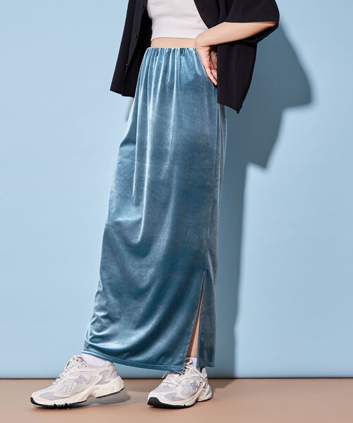 CITEN(シテン)の「<CITEN>ベロア カット マキシスカート(スカート・レディース・オリーブ/ターコイズブルー/ダークグレー・FREE)」の3枚目の写真