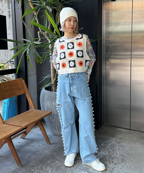 HELLO.SANFRANCISCO（ハローサンフランシスコ）の「【HELLO.SANFRANCISCO/ハローサンフランシスコ】フラワージャガードリボンベスト（ベスト・レディース・ネイビー・FREE）」の2枚目の写真