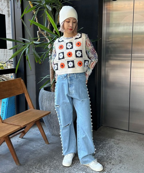 HELLO.SANFRANCISCO（ハローサンフランシスコ）の「【HELLO.SANFRANCISCO/ハローサンフランシスコ】フラワージャガードリボンベスト（ベスト・レディース・ネイビー・FREE）」の6枚目の写真