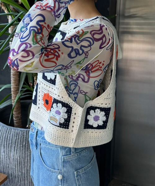 HELLO.SANFRANCISCO（ハローサンフランシスコ）の「【HELLO.SANFRANCISCO/ハローサンフランシスコ】フラワージャガードリボンベスト（ベスト・レディース・ネイビー・FREE）」の9枚目の写真