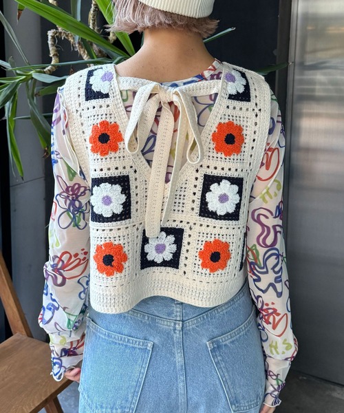 HELLO.SANFRANCISCO（ハローサンフランシスコ）の「【HELLO.SANFRANCISCO/ハローサンフランシスコ】フラワージャガードリボンベスト（ベスト・レディース・ネイビー・FREE）」の10枚目の写真