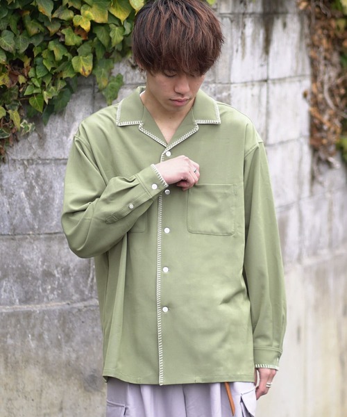 SENSE OF PLACE by URBAN RESEARCH（センスオブプレイスバイアーバンリサーチ）の「『イージーケア』『つぐ吉×SOP』ブランケットステッチオープンカラーシャツ（シャツ/ブラウス・メンズ・カーキ・MEDIUM/LARGE）」の12枚目の写真