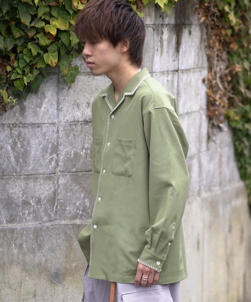 SENSE OF PLACE by URBAN RESEARCH（センスオブプレイスバイアーバンリサーチ）の「『イージーケア』『つぐ吉×SOP』ブランケットステッチオープンカラーシャツ（シャツ/ブラウス・メンズ・カーキ・MEDIUM/LARGE）」の13枚目の写真