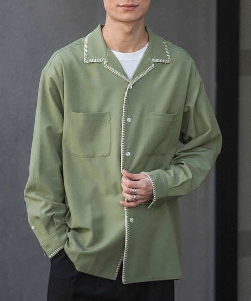 SENSE OF PLACE by URBAN RESEARCH（センスオブプレイスバイアーバンリサーチ）の「『イージーケア』『つぐ吉×SOP』ブランケットステッチオープンカラーシャツ（シャツ/ブラウス・メンズ・カーキ・MEDIUM/LARGE）」の18枚目の写真