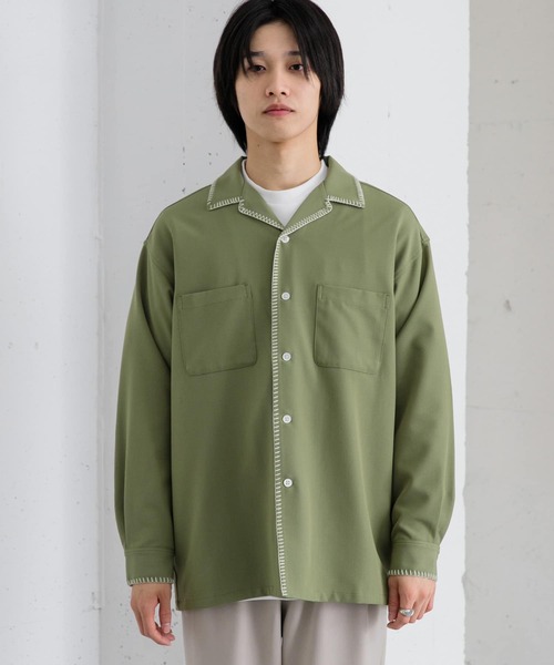 SENSE OF PLACE by URBAN RESEARCH（センスオブプレイスバイアーバンリサーチ）の「『イージーケア』『つぐ吉×SOP』ブランケットステッチオープンカラーシャツ（シャツ/ブラウス・メンズ・カーキ・MEDIUM/LARGE）」の2枚目の写真