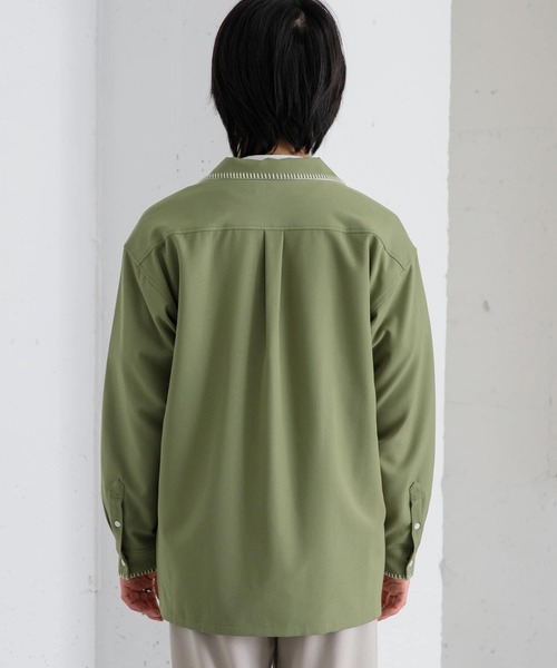 SENSE OF PLACE by URBAN RESEARCH（センスオブプレイスバイアーバンリサーチ）の「『イージーケア』『つぐ吉×SOP』ブランケットステッチオープンカラーシャツ（シャツ/ブラウス・メンズ・カーキ・MEDIUM/LARGE）」の4枚目の写真