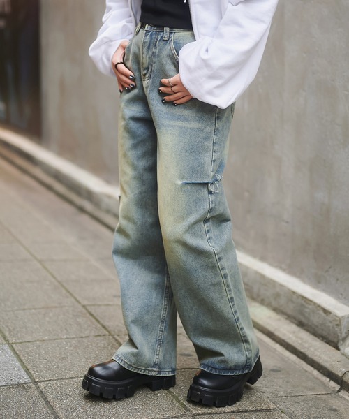 SPINNS（スピンズ）の「サイドカットデザイン デニムワイドパンツ（デニムパンツ・レディース・ブルー/その他/ブラック・S/M）」の15枚目の写真