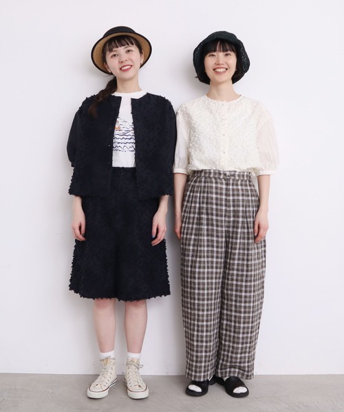 atelier do savon 　アダストリア長袖 　黒白チェック　美品 AMBIDEX Store 〇モヘアレース サンドイッチフリルT(F コン): l