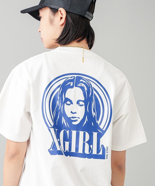 X-girl（エックスガール）の「CIRCLE BACKGROUND FACE LOGO S/S TEE（Tシャツ/カットソー・レディース・ブラック/ホワイト/ベージュ・S/M/L/XL）」の7枚目の写真