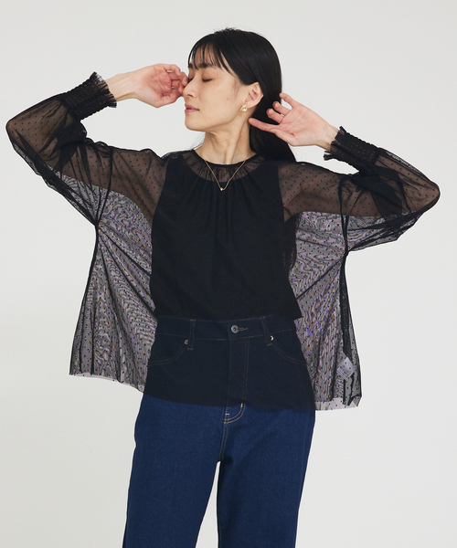 abahouse mavie(アバハウスマヴィ)の「チュールブラウス(タンク付き)(シャツ/ブラウス・レディース・ブラック系その他2/ブラック/ホワイト/ホワイト系その他2・フリー)」の1枚目の写真